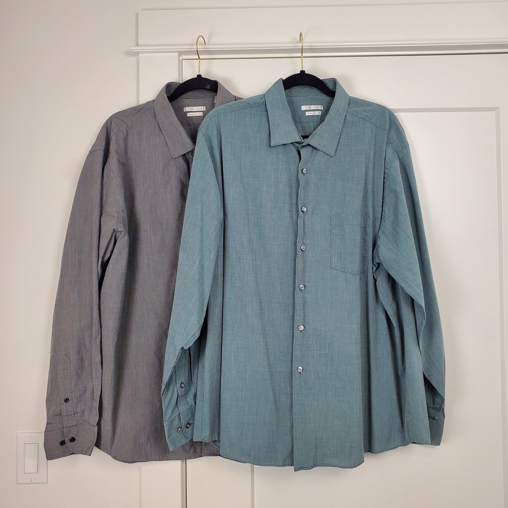 Lot of 2 Van Heusen Button Down Shirts Mens 18-18.5 36/37 Grey Blue Regular Fit